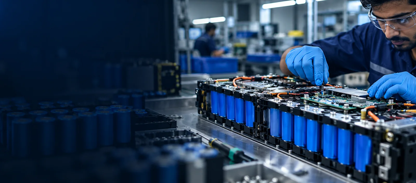 Illustrative lithium battery assembly workspace