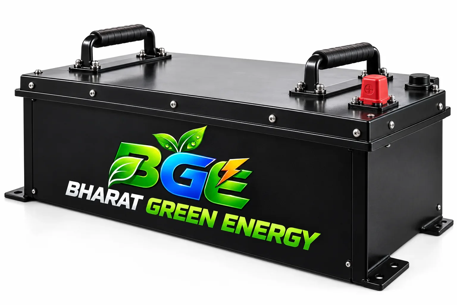 Bharat Green Energy labelled e-rickshaw batteries product mockup