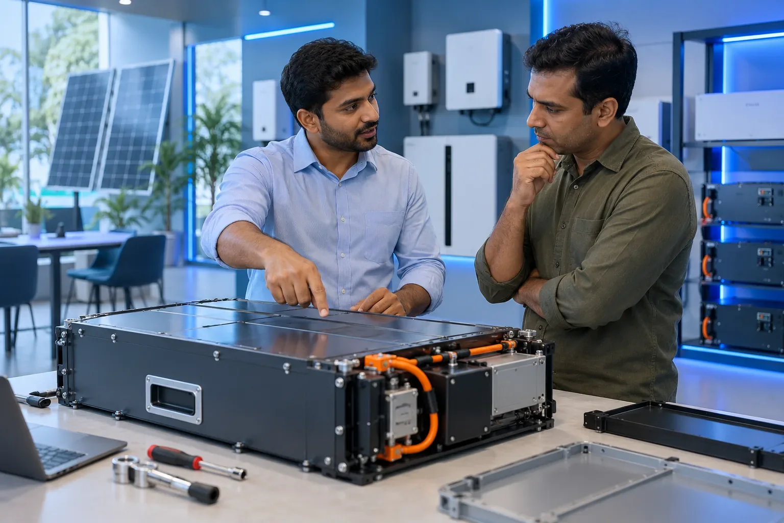 Illustrative customer discussing battery requirements